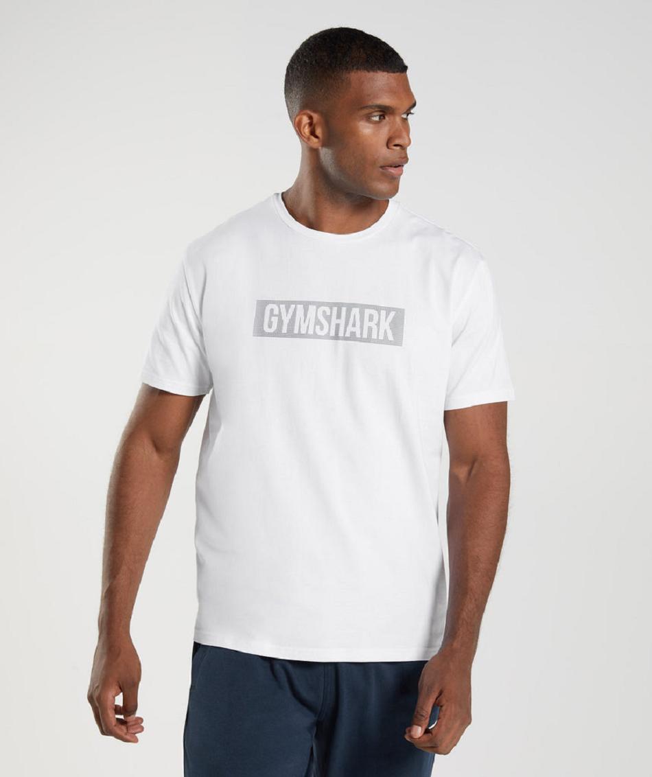 T Shirts Męskie Gymshark Block Białe | PL 3815UZG